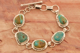 Genuine Pilot Mountain Turquoise Sterling Silver Navajo Bracelet